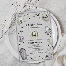 Grey Black Little Boo Ghost Halloween Baby shower