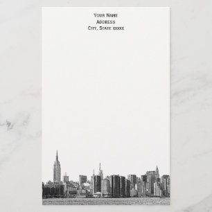 Grey Black NYC Skyline Etch 01 Stationery Briefpapier