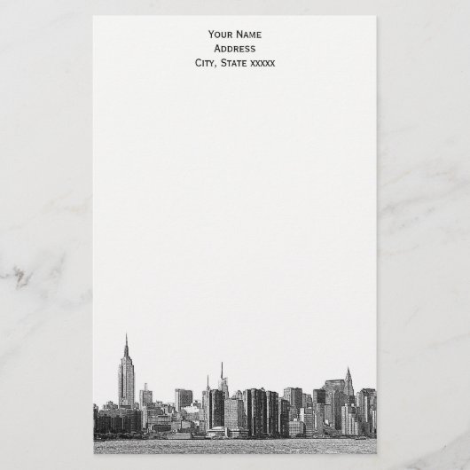 Grey Black NYC Skyline Etch 01 Stationery Briefpapier (Voorkant)