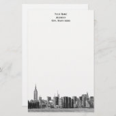 Grey Black NYC Skyline Etch 01 Stationery Briefpapier (Voorkant / Achterkant)