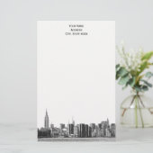 Grey Black NYC Skyline Etch 01 Stationery Briefpapier (Staand voorkant)