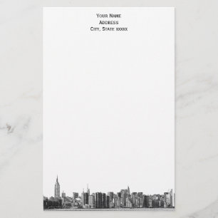 Grey Black NYC Skyline Etch 01 Stationery Briefpapier