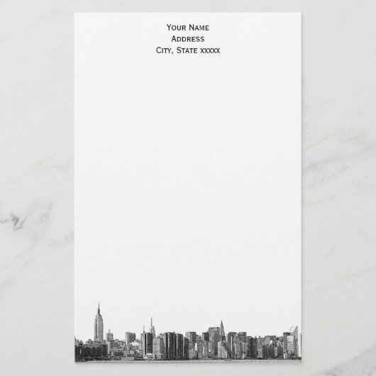Grey Black NYC Skyline Etch 01 Stationery Briefpapier (Voorkant)