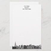 Grey Black NYC Skyline Etch 01 Stationery Briefpapier (Voorkant / Achterkant)