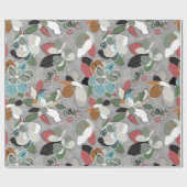 Grey Black Red Floral Winter Magnolia Cadeaupapier (Vlak)
