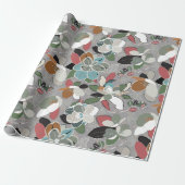 Grey Black Red Floral Winter Magnolia Cadeaupapier (Uitgerold)