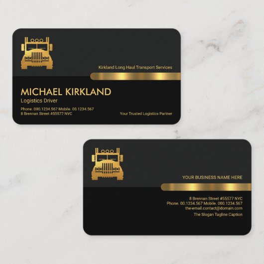 Grey Black Retro Column Gold Semi Truck Driver Visitekaartje (Voorkant / Achterkant)