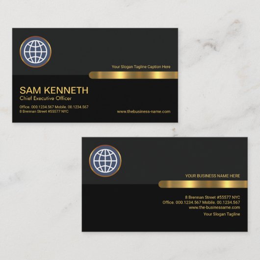 Grey Black Retro Columns Founder CEO Visitekaartje (Voorkant / Achterkant)