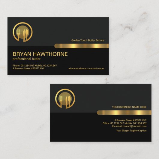 Grey Black Retro Columns Gold Line, Hospitality Visitekaartje (Voorkant / Achterkant)