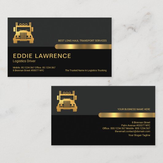 Grey Black Retro Columns Logistics Trucker Visitekaartje (Voorkant / Achterkant)