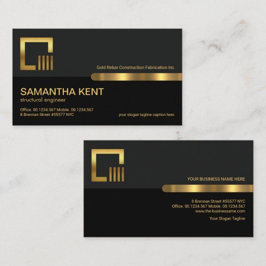 Grey Black Retro Kolommen Gold Stripe Engineering Visitekaartje (Voorkant / Achterkant)