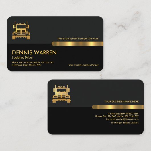 Grey Black Retro Kolommen Gold Truck, levering Visitekaartje (Voorkant / Achterkant)