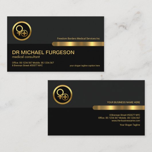 Grey Black Retro Layer Gold Line PR-communicatie Visitekaartje (Voorkant / Achterkant)