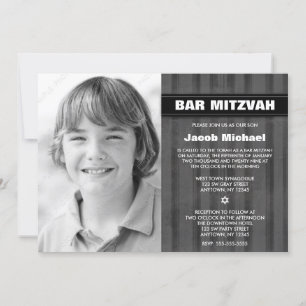 Grey Black Stripes Photo Bar Mitzvah-uitnodigingen Kaart