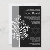 Grey Black Tree of Life Bar Mitzvah Invitations Kaart (Voorkant)