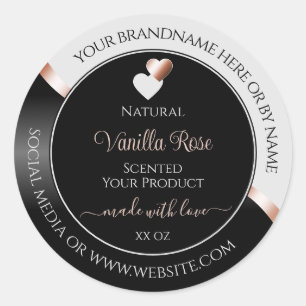 Grey Black Wavy Roos Gold Hearts Productlabels Ronde Sticker