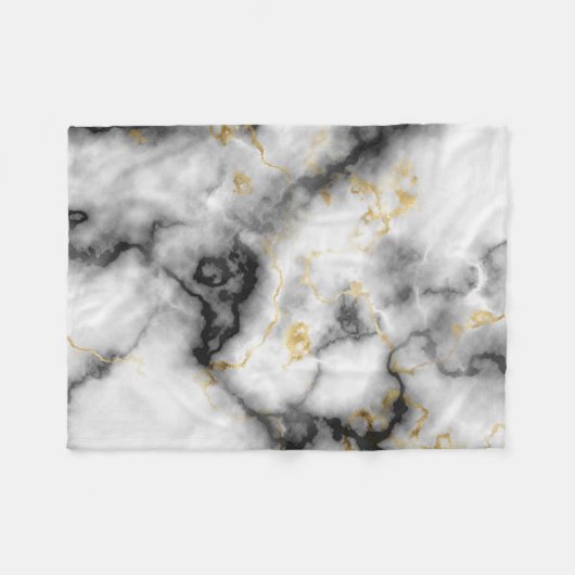 Grey Black White en Gold Marble Pattern Fleece Deken (Voorkant (Horizontaal))