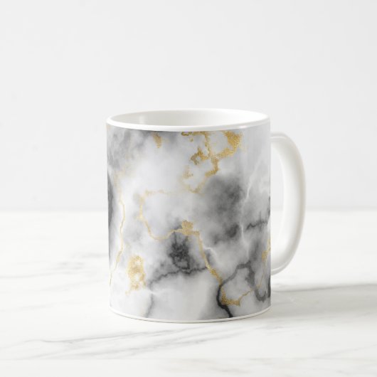 Grey Black White en Gold Marble Pattern Koffiemok (Voorkant rechts)