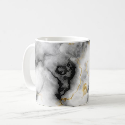 Grey Black White en Gold Marble Pattern Koffiemok (Voorkant links)