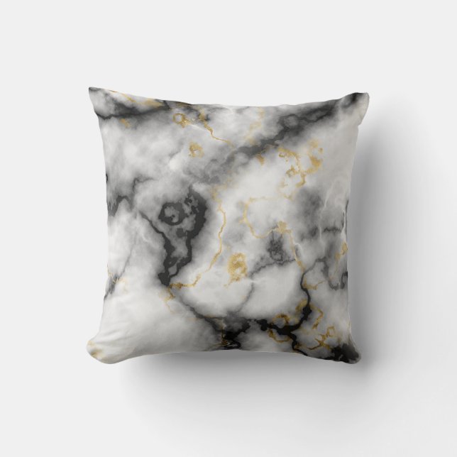 Grey Black White en Gold Marble Pattern Kussen (Voorkant)