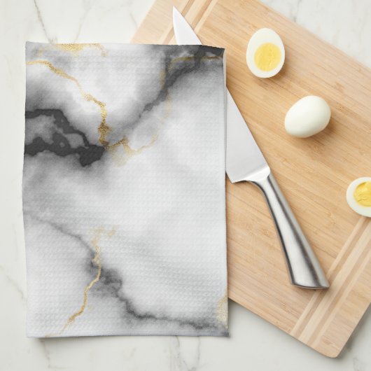 Grey Black White en Gold Marble Pattern Theedoek (Quarter Fold)