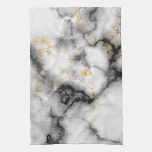 Grey Black White en Gold Marble Pattern Theedoek (Verticaal)