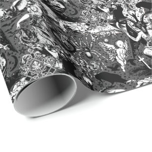 Grey Black Witchy Gothic Victoriaans Gothic Baphom Cadeaupapier