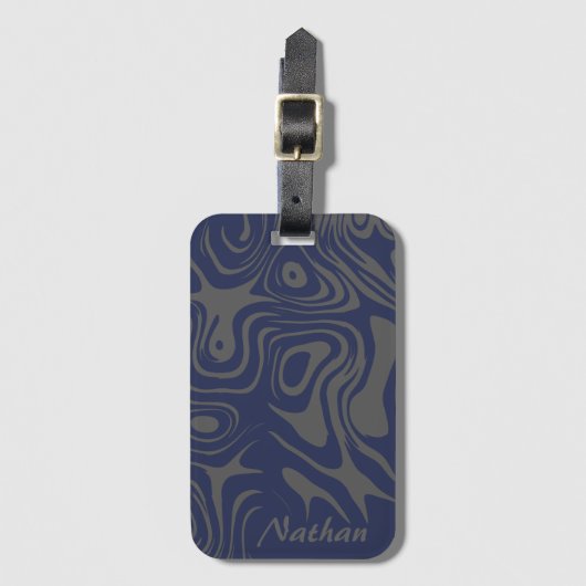 Grey Blue Abstract Liquid Pattern Personalised Bagagelabel (Voorkant (verticaal))