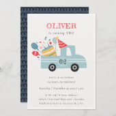 Grey Blue Any Age Birthday Party Cake Truck Kaart (Voorkant / Achterkant)