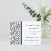 Grey Blue Damask Save the Date Wedding Briefkaart (Staand voorkant)