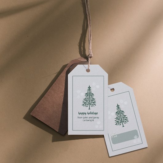 Grey-Blue Evergreen Tree Gift Labels – Set van 10 Cadeaulabel