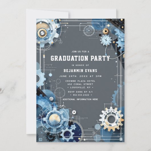 Grey Blue Gears Engineering Afstuderen Foto Kaart (Voorkant)