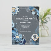 Grey Blue Gears Engineering Afstuderen Foto Kaart (Staand voorkant)