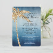Grey Blue Gold Glitter Palm Tree Vrijgezellenfeest Kaart (Staand voorkant)