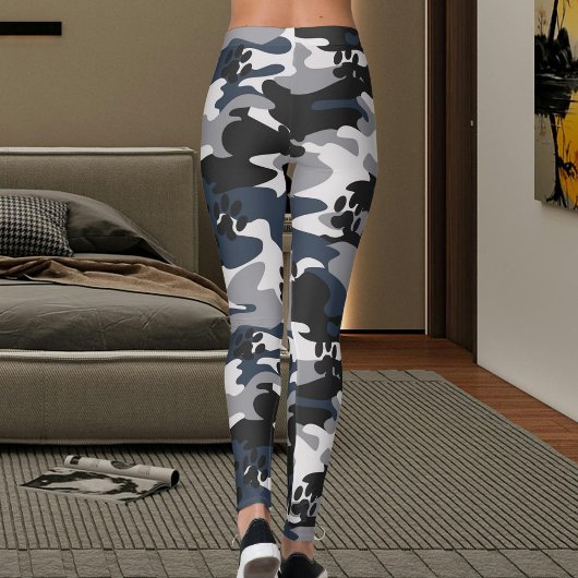 Grey Blue Light Crimson Cat Paw Camouflage Pattern Leggings
