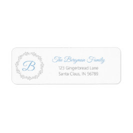 Grey Blue Monogram Holiday Wreath Etiket