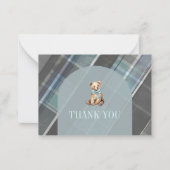 Grey & Blue Plaid Teddy Bear Baby shower Bedankt Notitiekaartje (Voorkant)