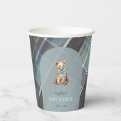 Grey & Blue Plaid Teddy Bear Baby shower Papieren Bekers (Achterkant)