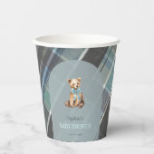 Grey & Blue Plaid Teddy Bear Baby shower Papieren Bekers (Voorkant)