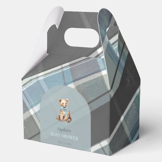 Grey & Blue Plaid Teddy Bear Boy Baby shower Bedankdoosjes (Voorkant)