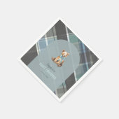 Grey & Blue Plaid Teddy Bear Boy Baby shower Servet (Hoek)