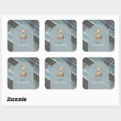 Grey & Blue Plaid Teddy Bear Boy Baby shower Vierkante Sticker (Vel)