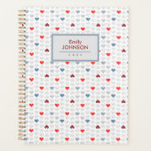 Grey Blue Red Heart Pattern  Planner (Voorkant)