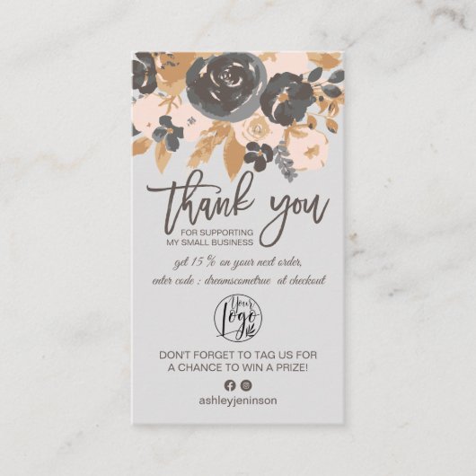 Grey Blush Boho Florial Script logo Bestelling Bed Visitekaartje (Voorkant)