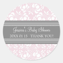 Grey Blush Damask Baby shower Favor Stickers