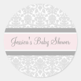 Grey Blush Damask Baby shower Favor Stickers