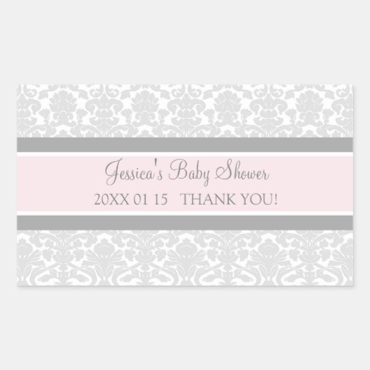 Grey Blush Damask Baby shower Favor Stickers (Voorkant)