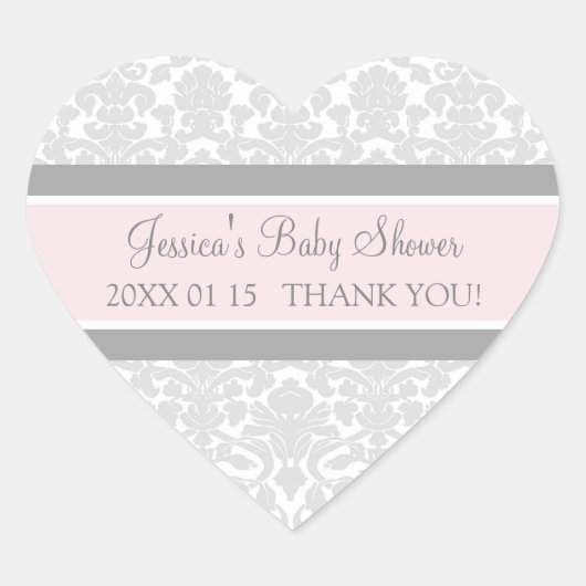 Grey Blush Damask Baby shower Favor Stickers (Voorkant)