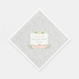Grey Blush floral Damask Napkin / meisje baby show Servetten