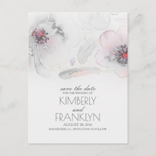 Grey Boho Floral Feather Waterverf Save the Date Aankondigingskaart